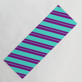 [ Thumbnail: Purple and Turquoise Colored Lined/Striped Pattern Yoga Mat ]