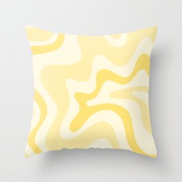 Retro Liquid Swirl Abstract Square in Soft Pale Pastel Yellow Throw Pillow