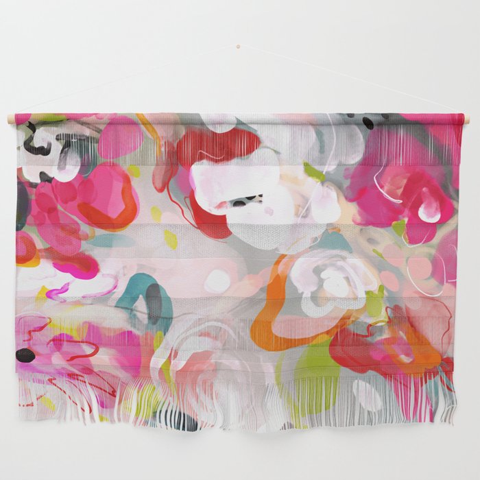 Dream Flowers In Pink Rose Floral Abstract Art Wall Hanging By