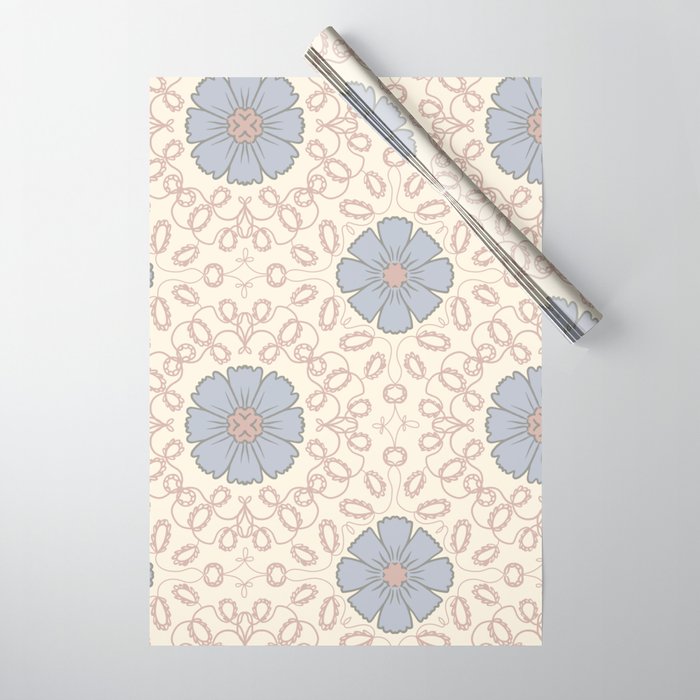 Floral Arabesque in Neutral Blue Gray Beige Wrapping Paper by River Oak  Studio