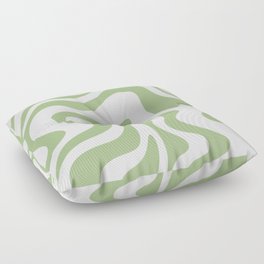 Liquid Swirl Retro Abstract Pattern 4 in Light Sage Green and Cream Floor Pillow
