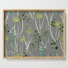 Seamless floral pattern. Hand drawn watercolour wildflowers and plants on a grey background. Serving Tray