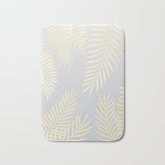 Gold palm leaves on grey Bath Mat