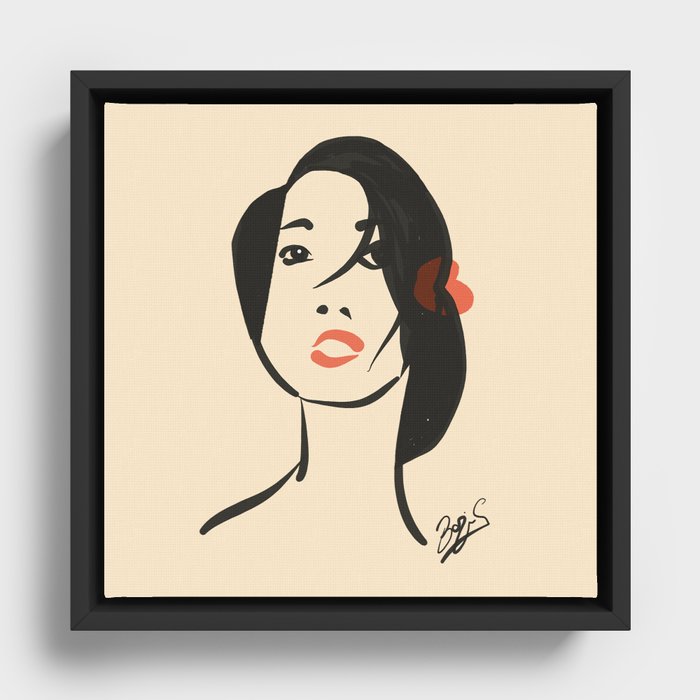 Girl with flower portrait Framed Canvas