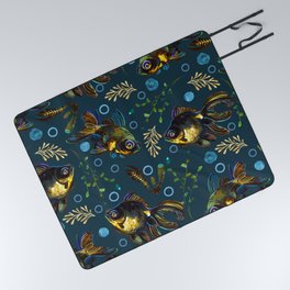 Colorful Black Moor Goldfish Pattern Picnic Blanket