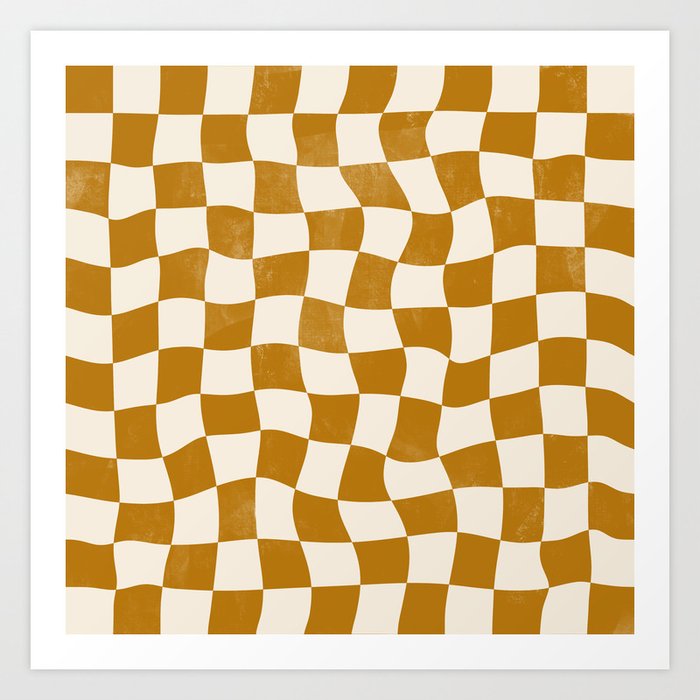 Warped Checkerboard - Gold Orange Art Print