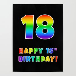 [ Thumbnail: HAPPY 18TH BIRTHDAY - Multicolored Rainbow Spectrum Gradient Poster ]