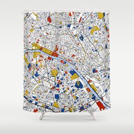 Paris Mondrian Map Art Shower Curtain | Illustration 