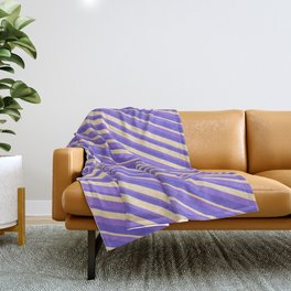 [ Thumbnail: Purple, Slate Blue, and Tan Colored Striped Pattern Throw Blanket ]