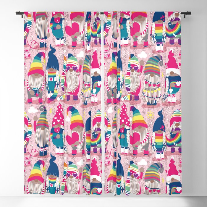 I gnome you // pastel pink background little happy and lovely gnomes with rainbows fuchsia pink hearts Blackout Curtain