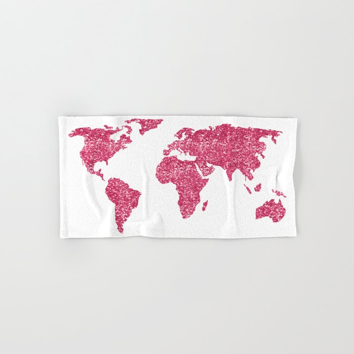 World Map Hot Pink Glitter Sparkles Hand & Bath Towel