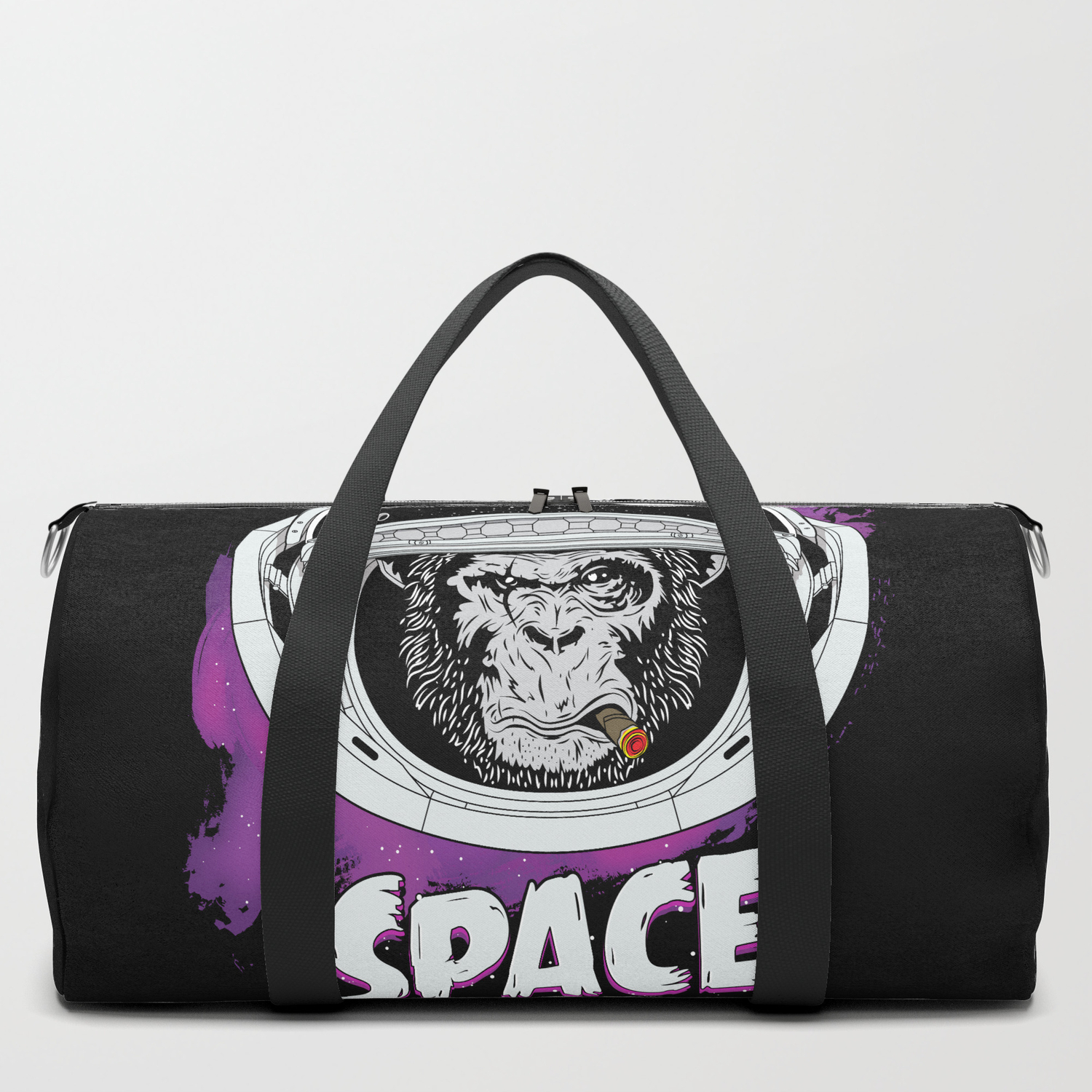 Space Monkey Retro Black Duffle Bag By Mydream Society6