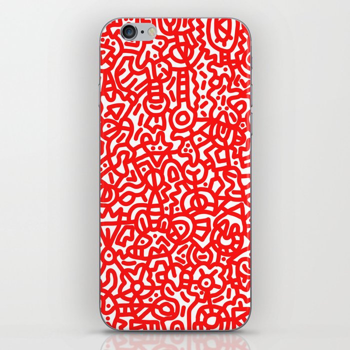Candy Apple Red on White Doodles iPhone Skin