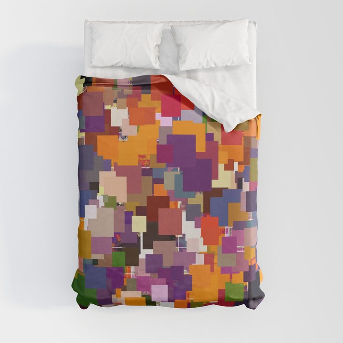 psychedelic geometric square pixel pattern abstract background in brown orange purple pink green Duvet Cover