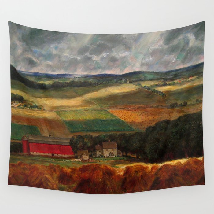 Classical Masterpiece 'Wisconsin Landscape II' by John Steuart Curry Wall Tapestry