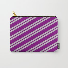 [ Thumbnail: Grey and Purple Colored Lined Pattern Carry-All Pouch ]