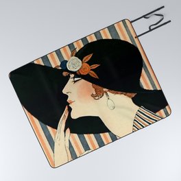 “The Black Hat” Art Deco by George Barbier Picnic Blanket
