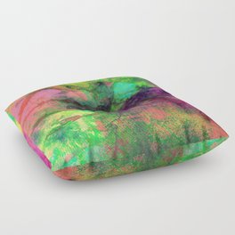 African Dye - Colorful Ink Paint Abstract Ethnic Tribal Organic Shape Art Magenta Green Floor Pillow