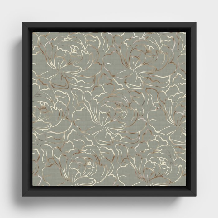 Modern Abstract Flower Garden Line Art in Evergreen Copper Framed Canvas