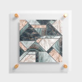 Art Deco Teal + Rose Gold Abstract Marble Geometry Floating Acrylic Print