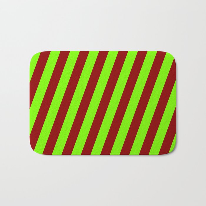 Green & Dark Red Colored Lines Pattern Bath Mat