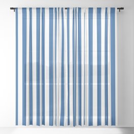 Blue white vertical line stripe Sheer Curtain