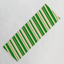 [ Thumbnail: Green & Bisque Colored Striped Pattern Yoga Mat ]