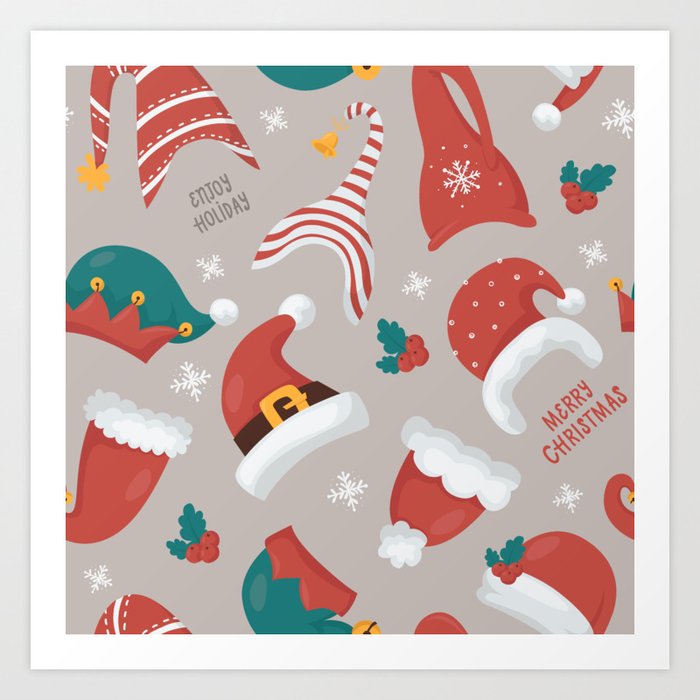 Christmas gnomes seamless pattern Art Print