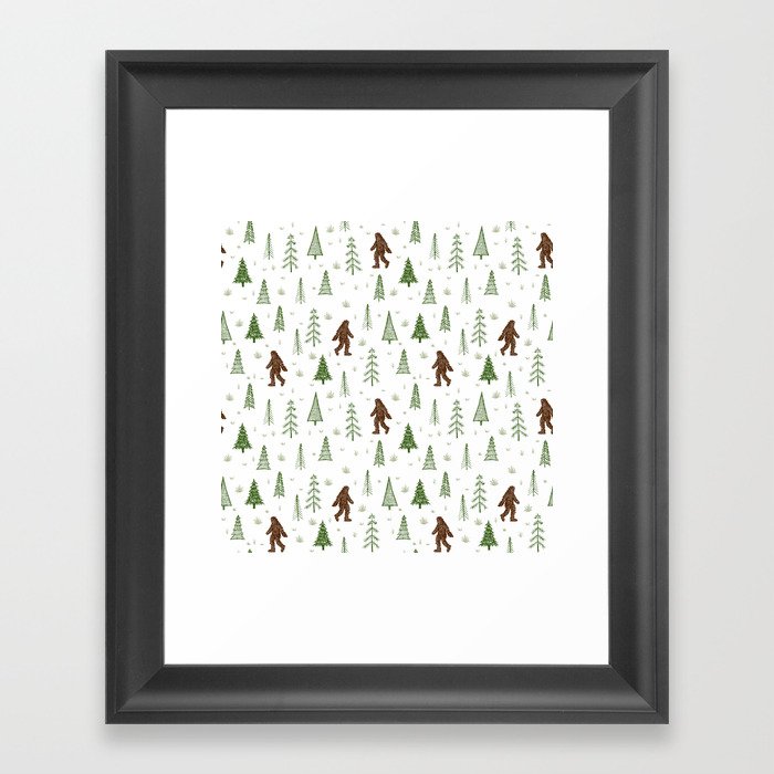 trees + yeti pattern in color Framed Art Print