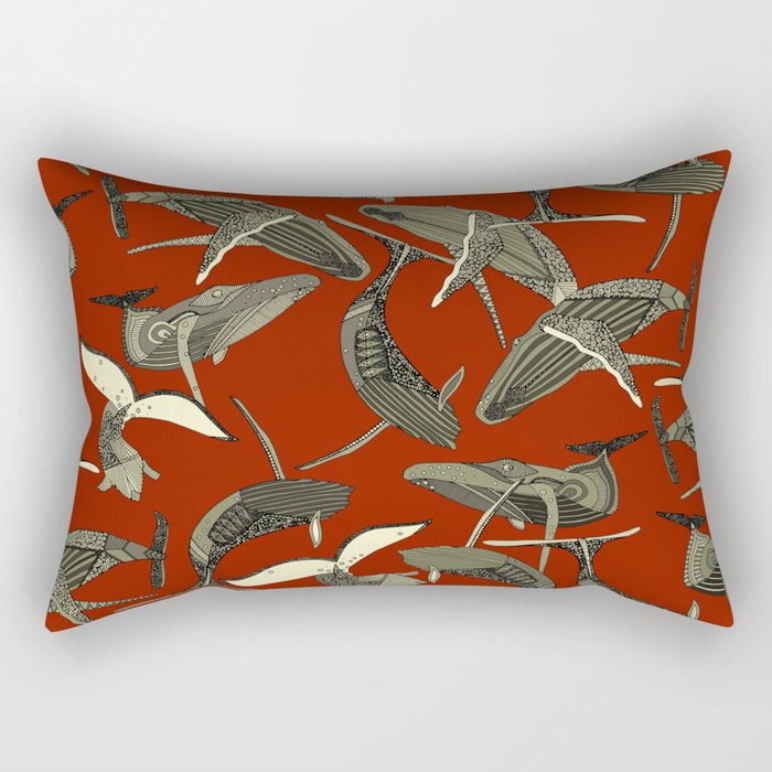 just whales red Rectangular Pillow