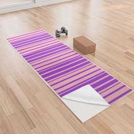 [ Thumbnail: Dark Orchid & Light Pink Colored Lined Pattern Yoga Towel ]