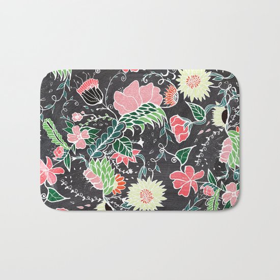 Pastel preppy hand drawn garden flowers chalkboard Bath Mat