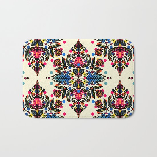 Bright Folk Art Pattern - hot pink, orange, blue & green Bath Mat