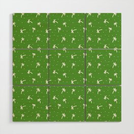 Green And White Doodle Palm Tree Pattern Wood Wall Art