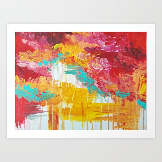 AUTUMN SKIES - Amazing Fall Colors Thunder Storm Rainy Sky Clouds Bold Colorful Abstract Painting Art Print