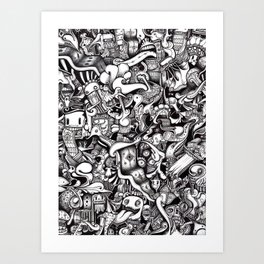 Tongue Tide (Psychedelic Black and White Drawing) Art Print