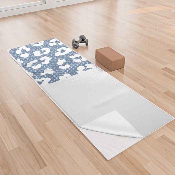 White Leopard Print Lace Vertical Split on Slate Blue  Yoga Towel