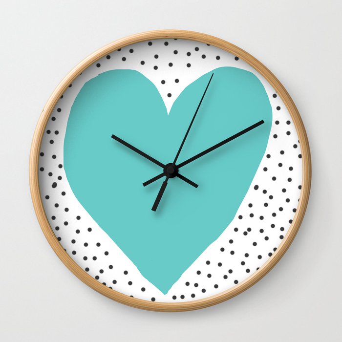 Turquoise heart with grey dots around Wall Clock
