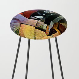 A lighthouse in view of a cloudy sky - Modern artistic colorfulillustration design Counter Stool