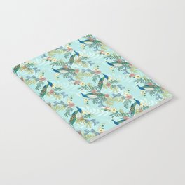 Peacock Floral Botanical Vertical Stripe Print // Teal, Green, Gold, Blue, Pink // Large Notebook