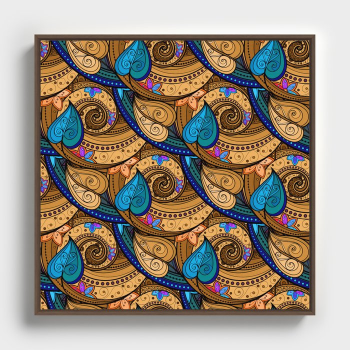Stained Glass Leaf Paisley 1 Framed Canvas