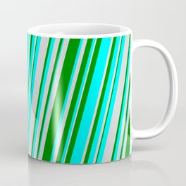 [ Thumbnail: Green, Cyan, and Light Gray Colored Lines Pattern Coffee Mug ]