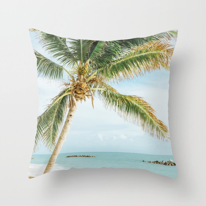 Tropical Palm Tree Beach Throw Pillow