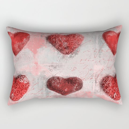 Heart Love red mixed media pattern Rectangular Pillow