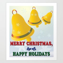 Bells of the Holidays Art Print | Snow, Joyus, Happyholidays, Type, Digital, Holiday, Snowflakes, Christmas, Bell, Typography 