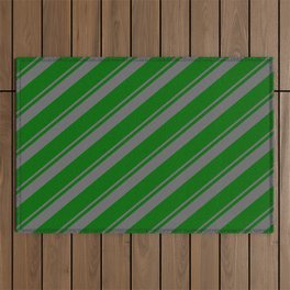 [ Thumbnail: Dim Grey & Dark Green Colored Lined Pattern Outdoor Rug ]