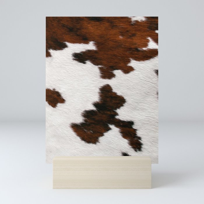 Bold Brown and White Cowhide (screen print) Mini Art Print