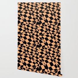 Black and Orange Distorted Checkerboard Pattern Pairs DE 2022 Popular Color Market Melon DE5199 Wallpaper
