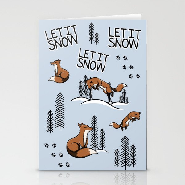A Wintery Pattern Of Pouncing Foxes in a Snowy Forest Stationery Cards