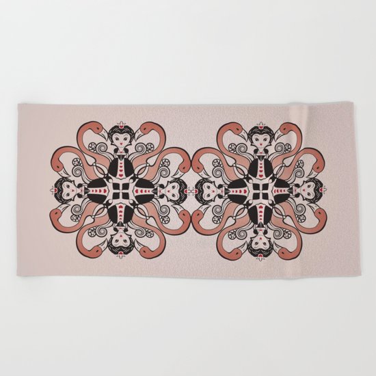 Queen of Hearts mandala Beach Towel